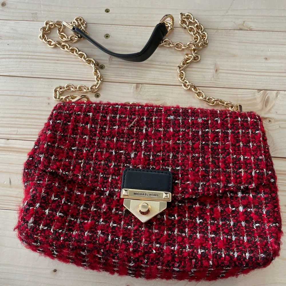 MICHAEL‎ KORS RED TWEED SOHO CHAIN CROSSBODY BAG